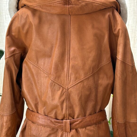 Penny Lane Shearling Trim Leather Coat Boho 70s Revival Oversized L | Wilsons - Picture 5 of 16